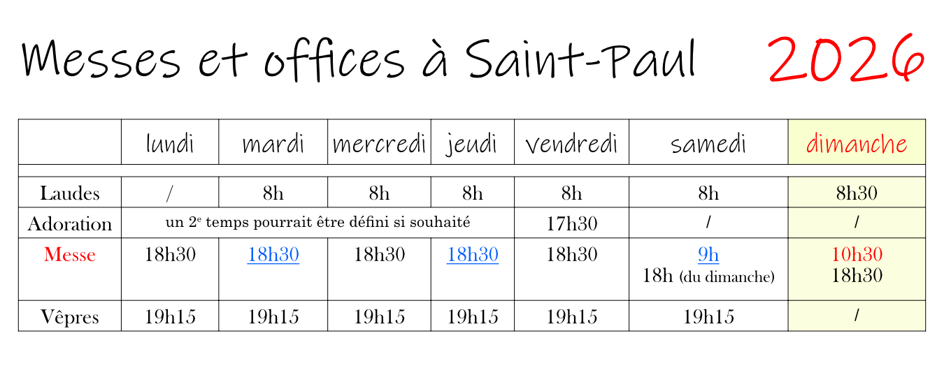 Messes de semaine 2026: nouveaux horaires à partir du 5 janvier