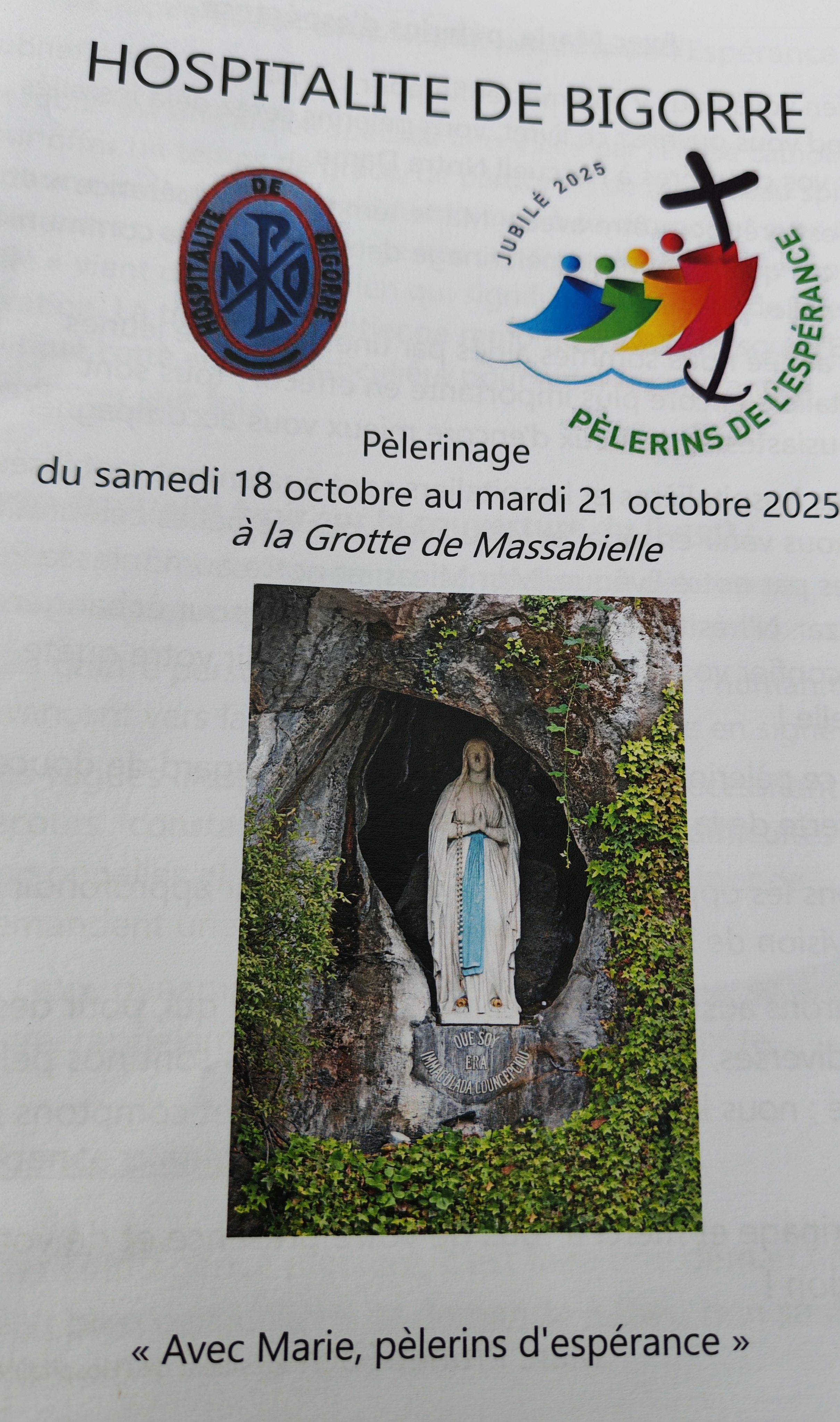 Pèlerinage du 18 au 21 octobre 2025 diocèse Tarbes Lourdes