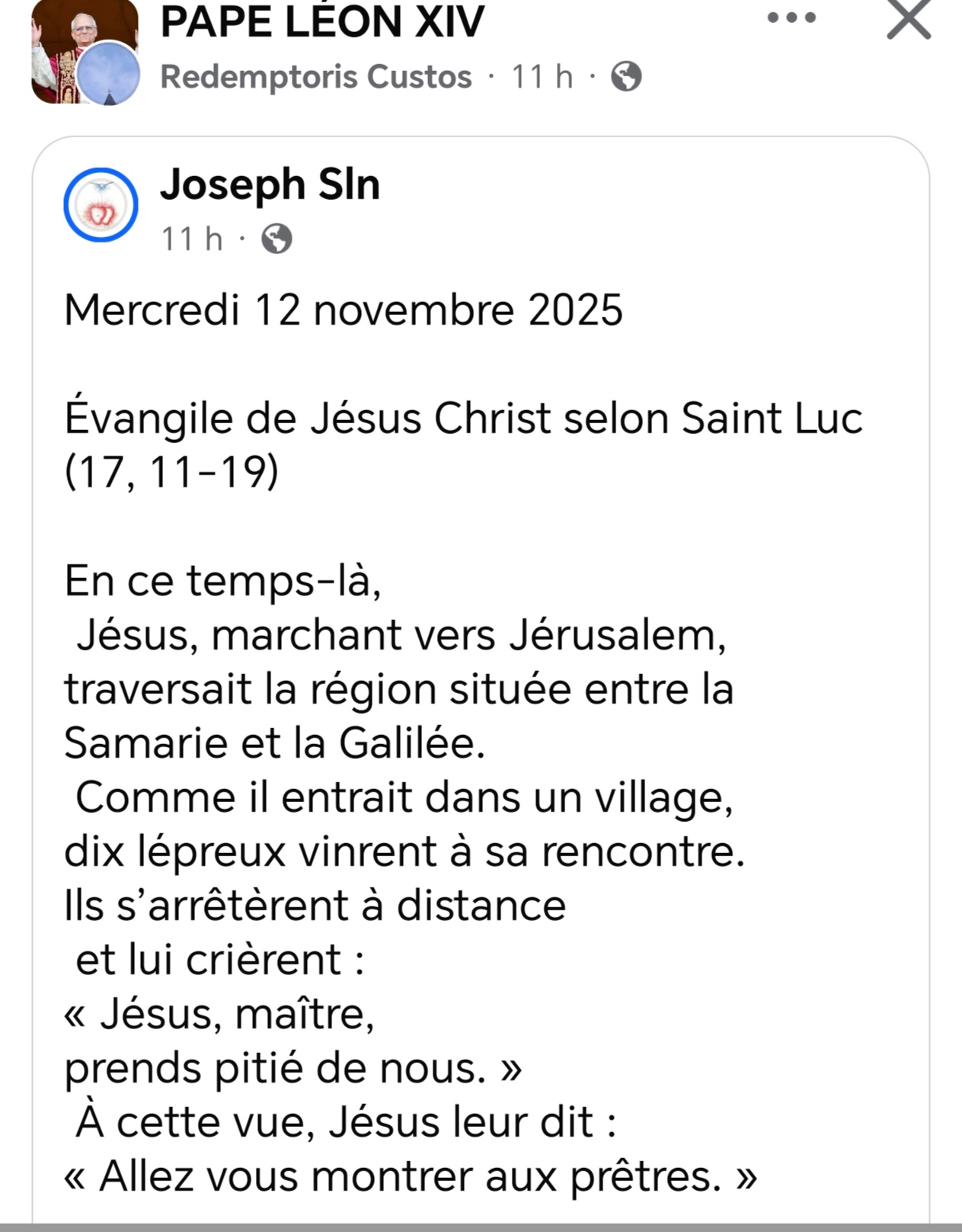 Evangile du 12 novembre 2025