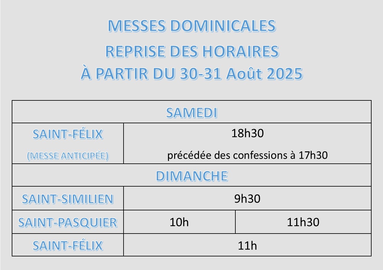 HORAIRES MESSES DOMINICALES