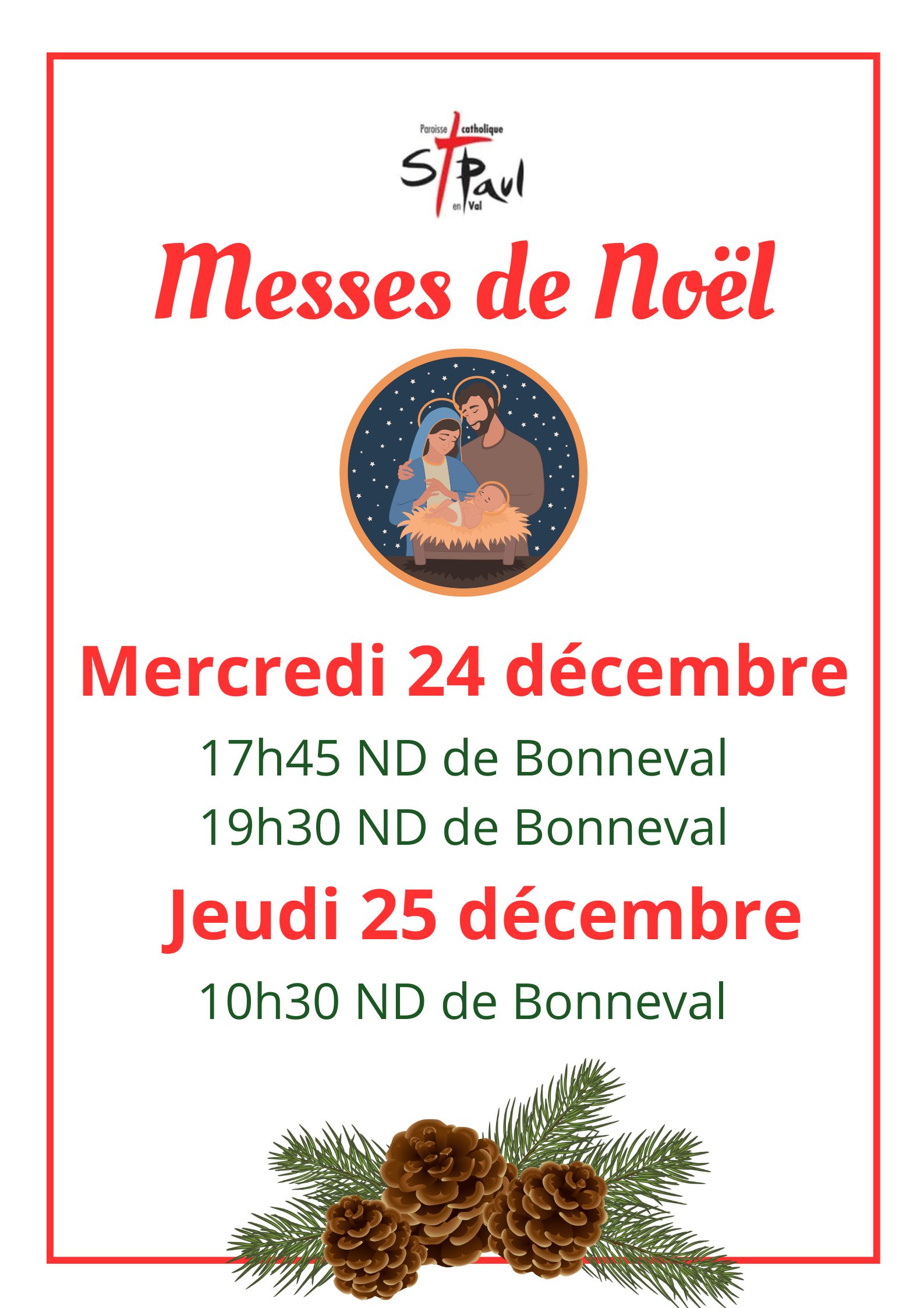 Horraires des messes de Noël