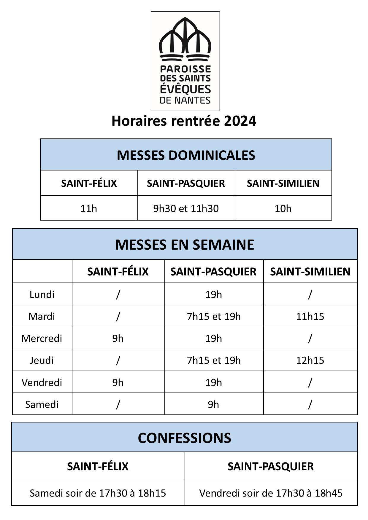 HORAIRES RENTRÉE 2024