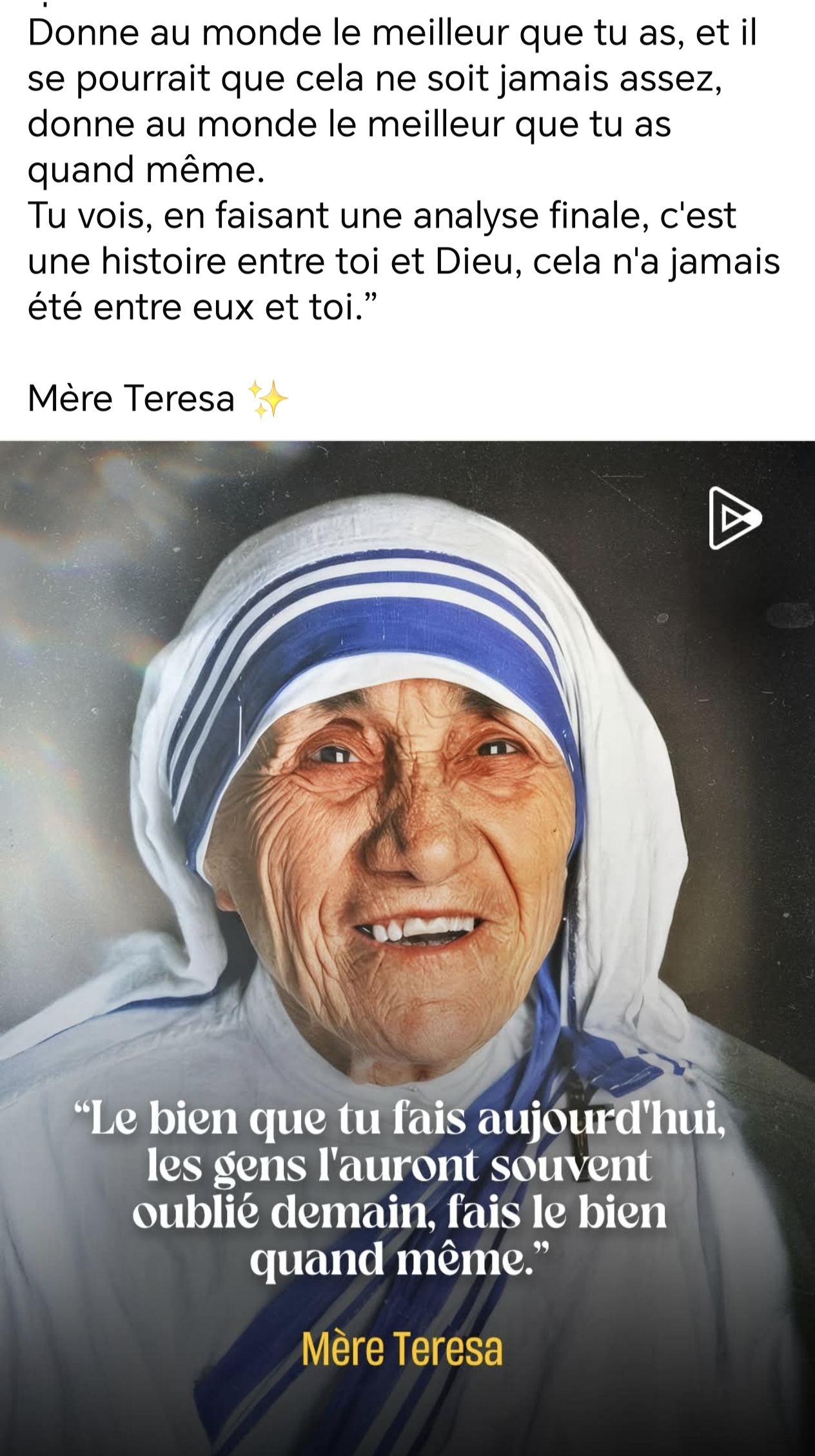 Le bien que tu fais aujourd'hui