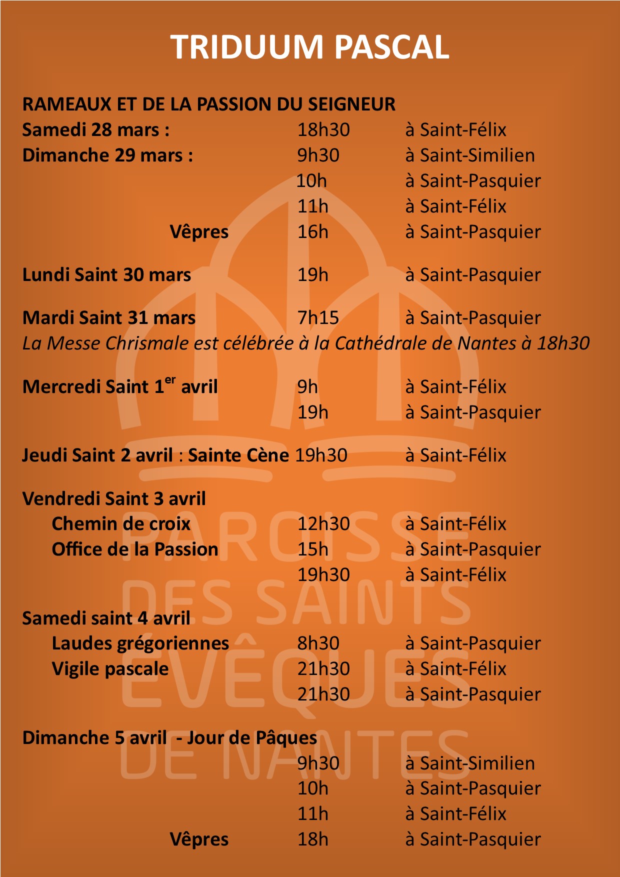 HORAIRES OFFICES RAMEAUX - SEMAINE SAINTE