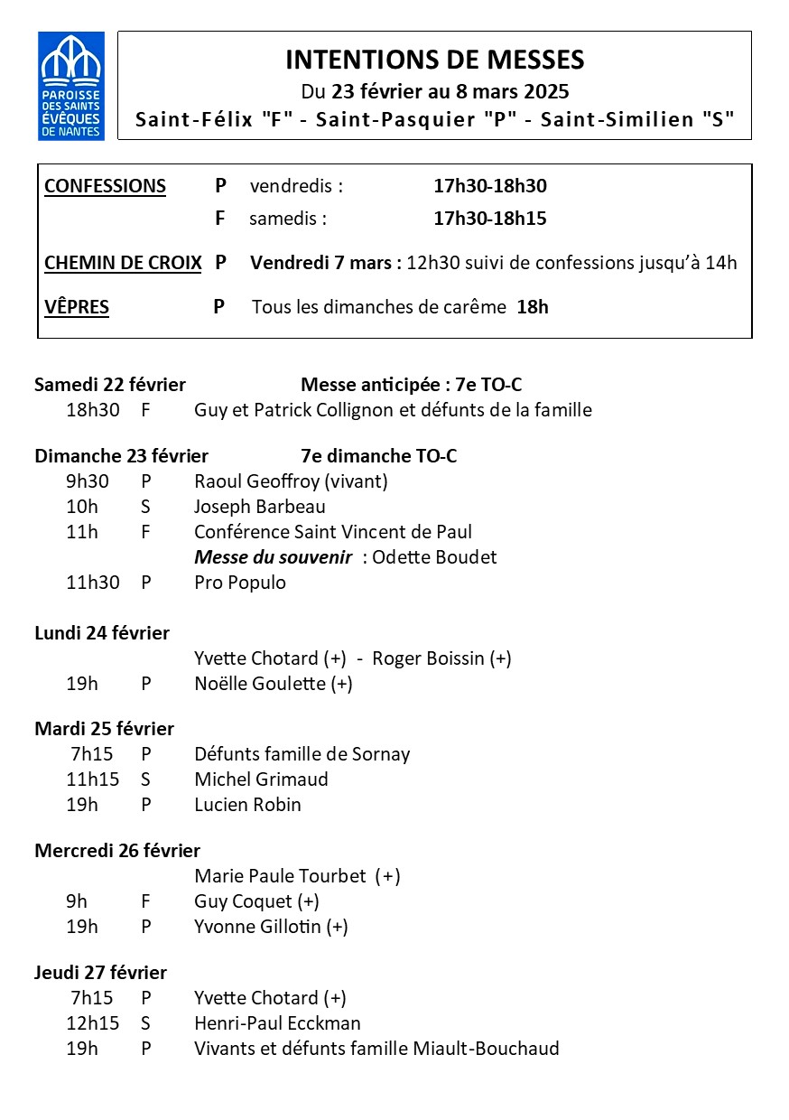 INTENTIONS DE LA QUINZAINE DU 23-02