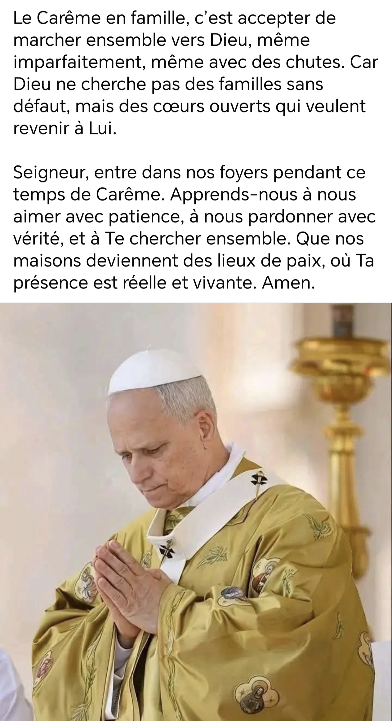 Pape Léon XIV et le carême en famille