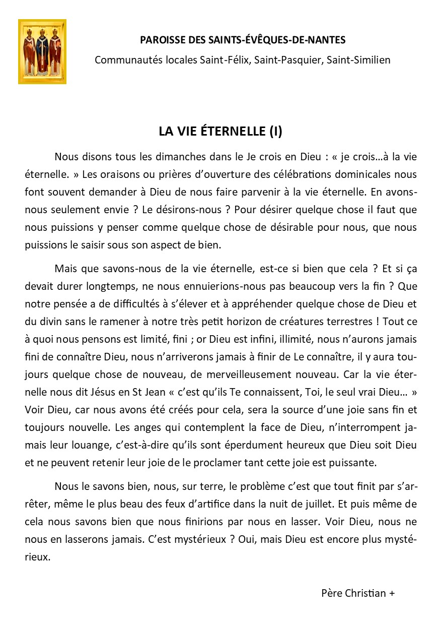 EDITOS SUR LA VIE ÉTERNELLE