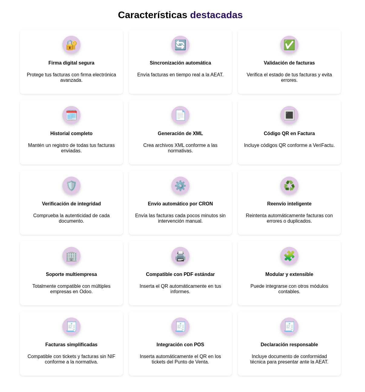 Principales caracteristicas del módulo de Verifactu