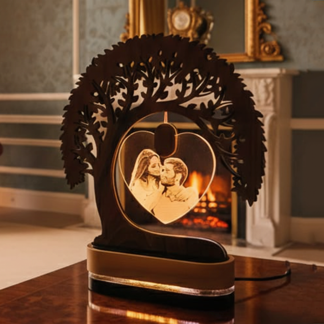Wooden Tree LED Heart Lamp