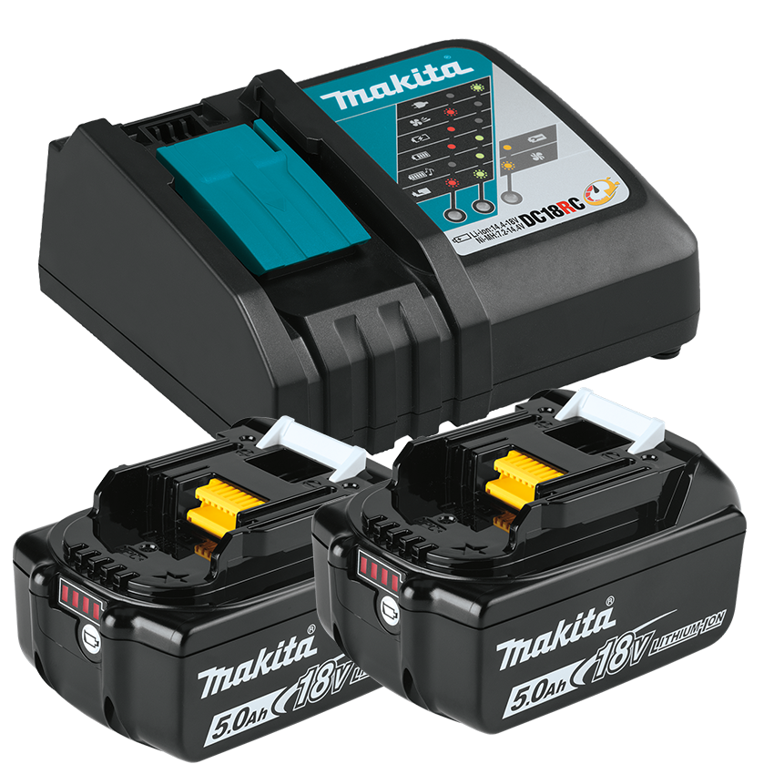 Set 2 acumulatori Makita LXT 18V 5Ah cu încărcător rapid DC18RC