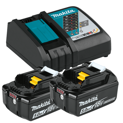 Set 2 acumulatori Makita LXT 18V 5Ah cu încărcător rapid DC18RC