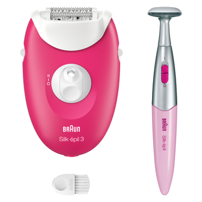 Epilator Braun Silk-épil 3 3-202, MicroGrip, Smart Light, 20 de pensete, 2 viteze, Trimmer, Fucsia