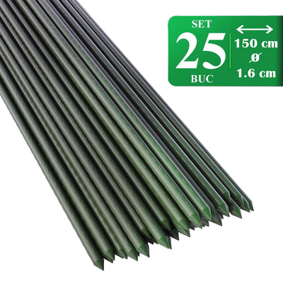 Set 25 araci/suport pentru rosii, castraveti, fasole, metal + PVC, verde, 150x1.6 cm, Artool