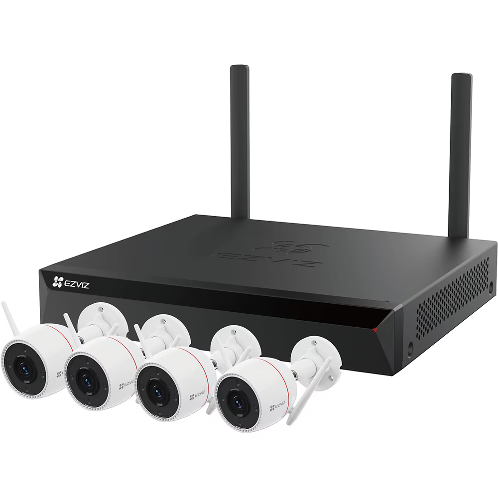 Kit de supraveghere video EZVIZ H3C, 2K, 4 camere, Wi-Fi, 8 canale, Color Night Vision, alb