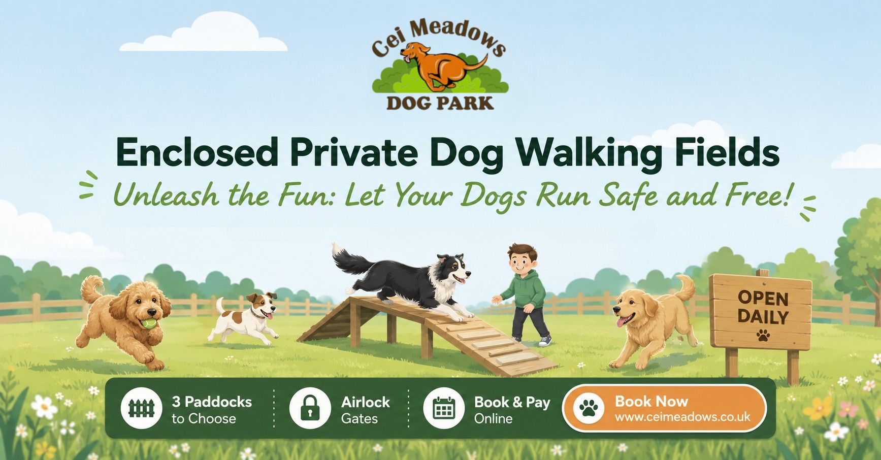 Cei Meadows Dog Park secure private dog field in Deeside, CH7 6BZ