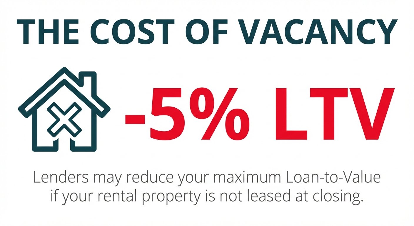 A graphic showing that a vacant rental property can lead to a 5% reduction in the maximum Loan-to-Value (LTV) for a cash-out refinance.