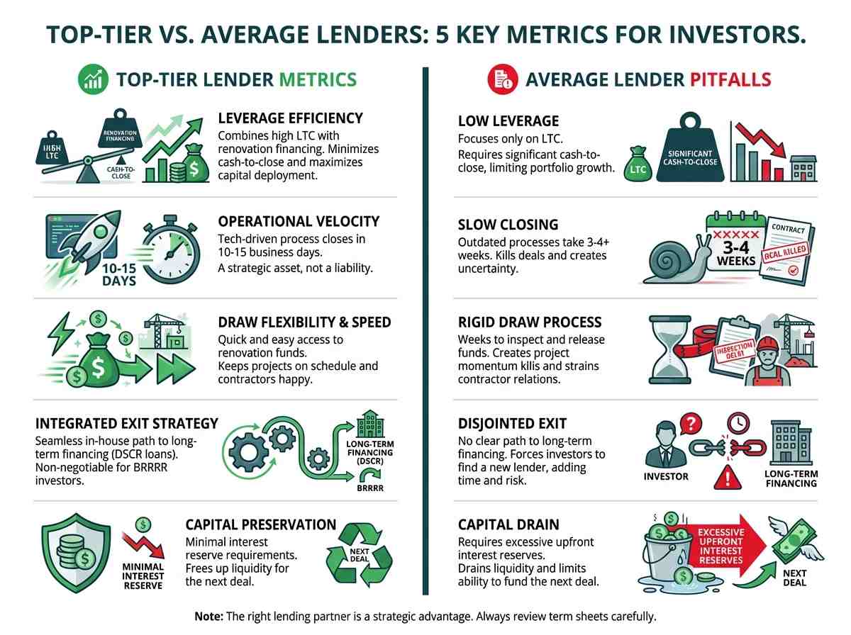 A sophisticated real estate investor in a modern office, analyzing holographic charts and data to vet fix and flip lenders. The data visualizations compare metrics like closing speed, leverage, and ROI, representing an elite-level vetting process.