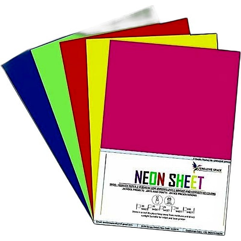 A4 Bright Shades Paper Sheets - Multicolour, For Arts, Crafts & Projects, 50 pcs