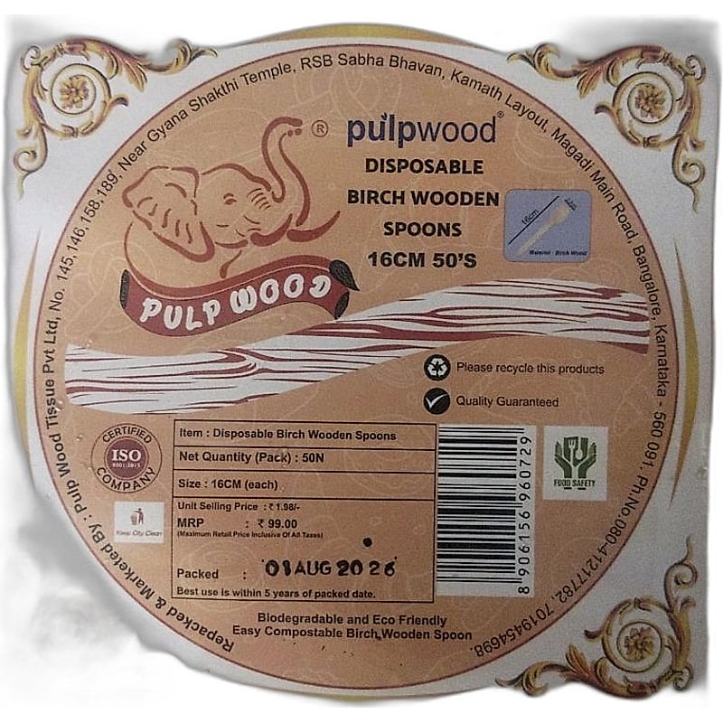 Pulpwood Disposable Wooden Spoons Pk of 50 Mrp 99rs