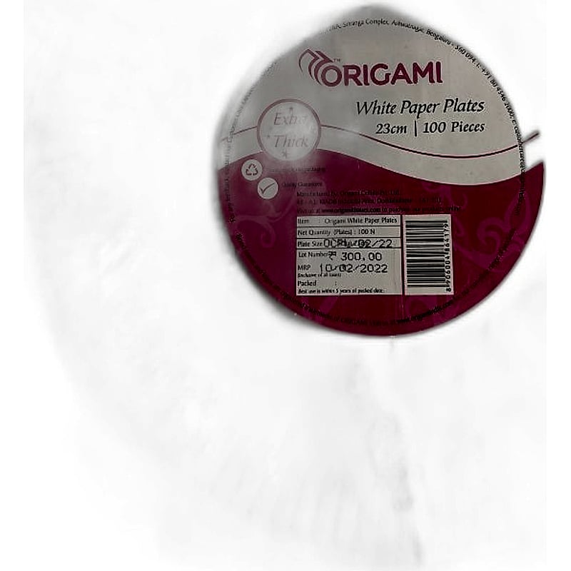 ORIGAMI WHITE PAPER PLATES 23CM 100PCS