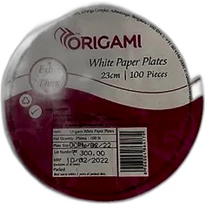 ORIGAMI WHITE PAPER PLATES 23CM 100PCS