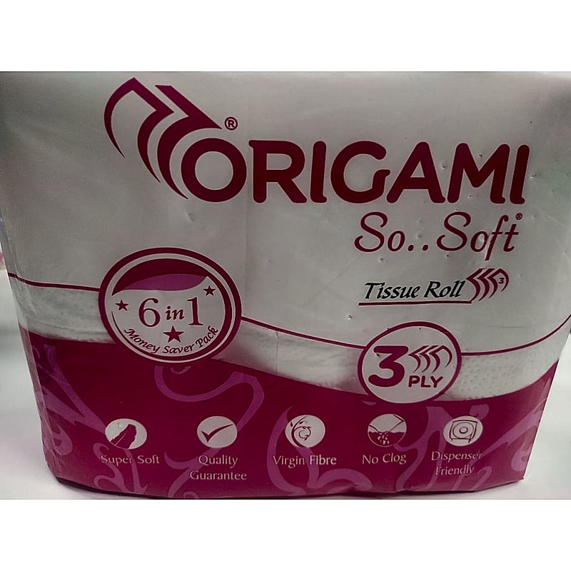 ORIGAMI TISSUE ROLL 3PLY 6PKS