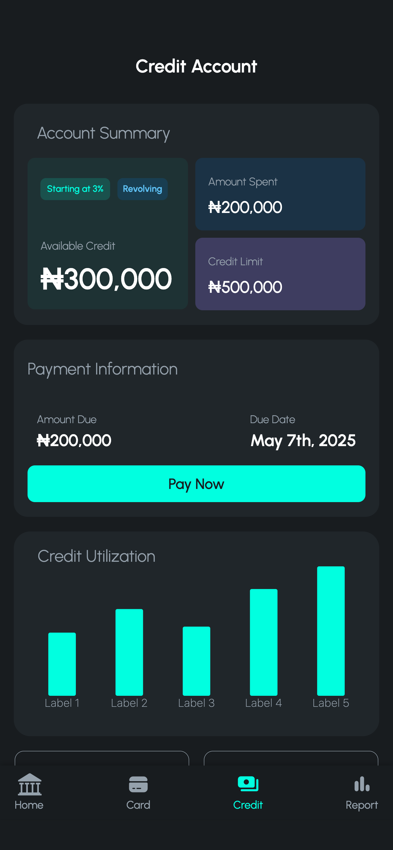 App dashboard screen