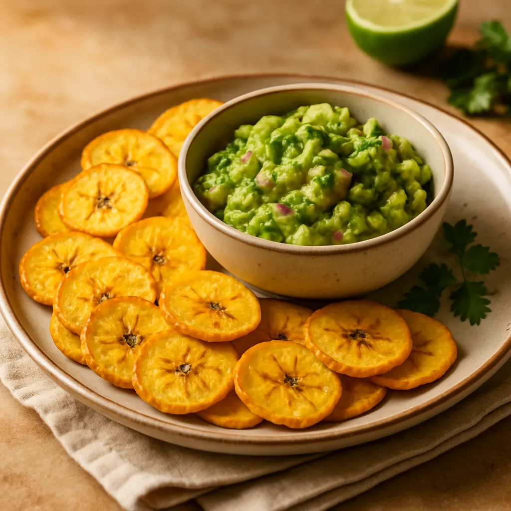 Photo of Baked Plantain Chips with Guacamole