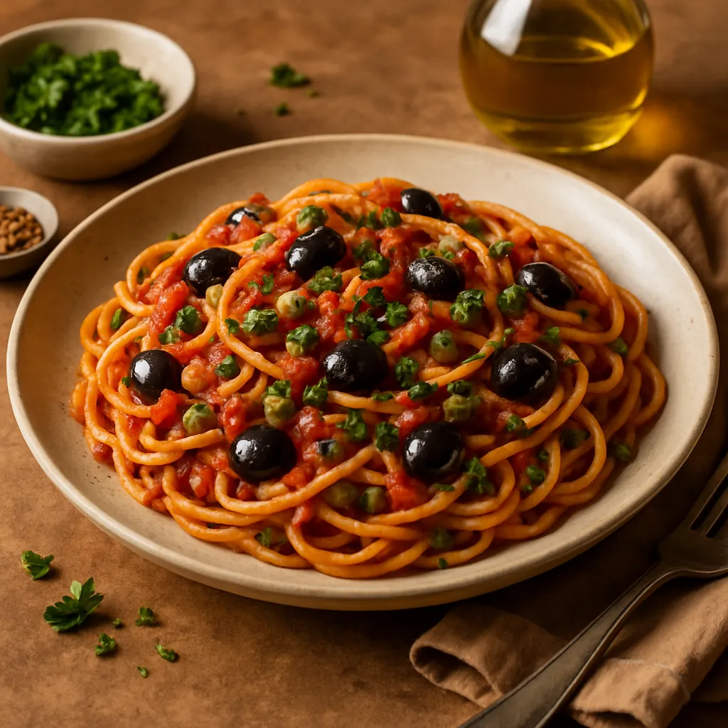 Pasta Puttanesca with Capers and Olives