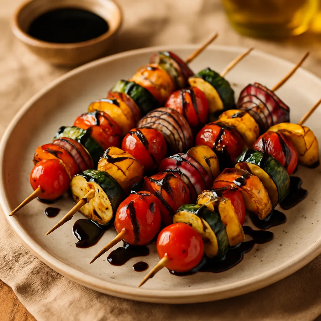 Marinated Grilled Veggie Skewers with Balsamic Glaze