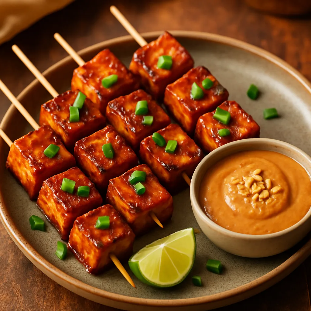 Photo of Spicy BBQ Tofu Skewers with Peanut Sauce