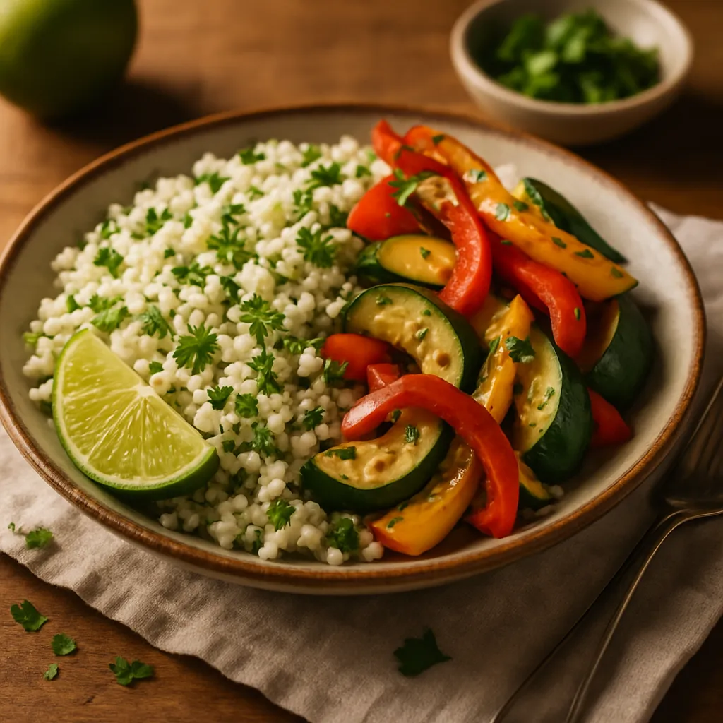 Cilantro Lime Cauliflower Rice with Grilled Vegetables