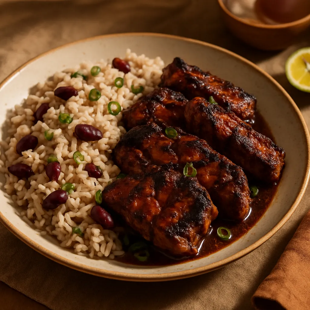 Photo of Barbecue Jerk Pork with Rice and Peas