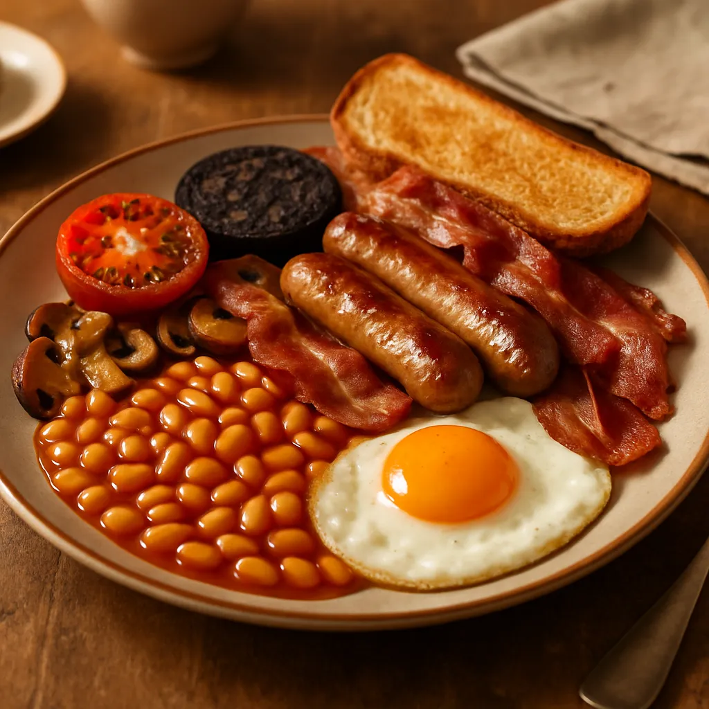 Full English Breakfast with Sausages and Bacon
