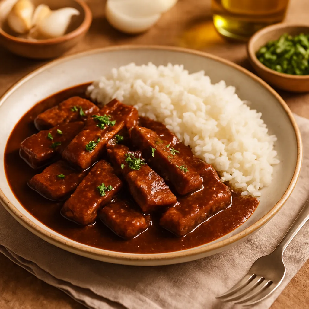Braised Seitan Mole with Rice