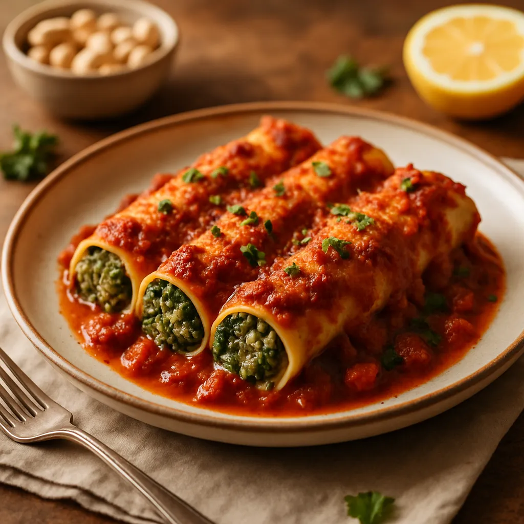 Baked Vegan Cannelloni with Spinach and Cashew Ricotta