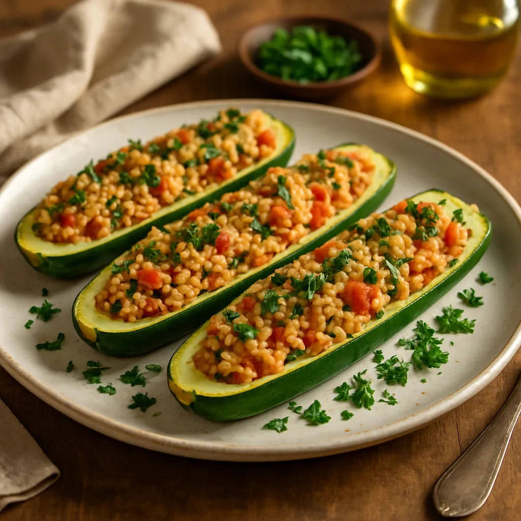 Stuffed Zucchini Boats with Couscous and Herbs