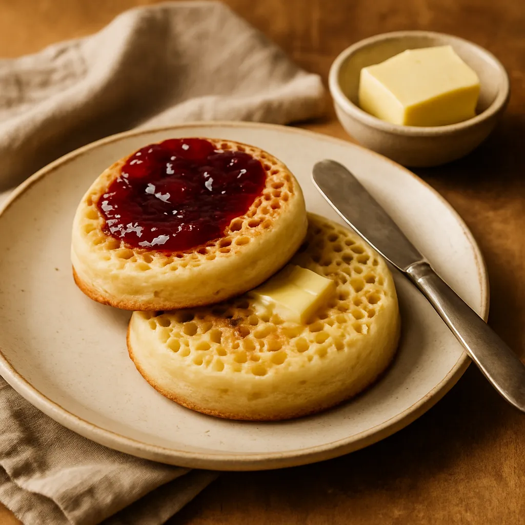 Crumpets with Butter and Jam