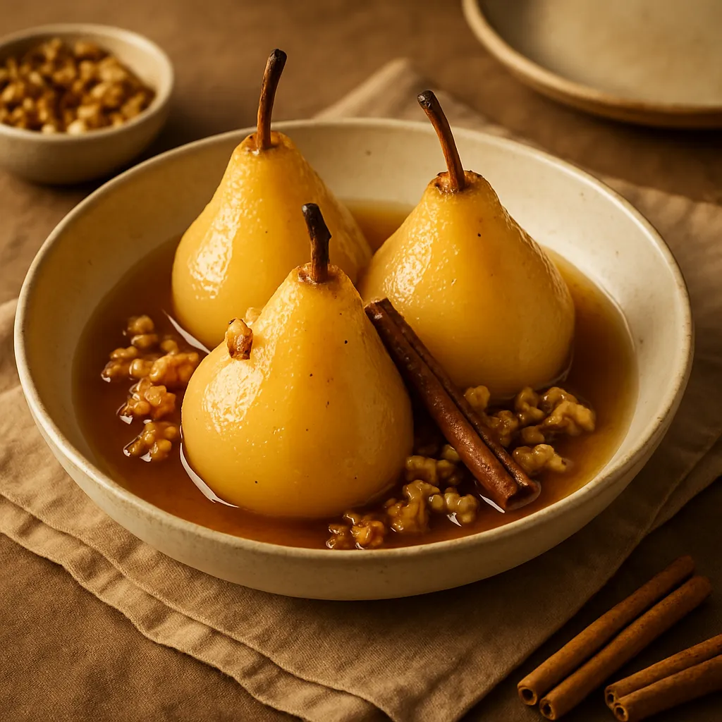 Poached Pears with Cinnamon and Walnuts