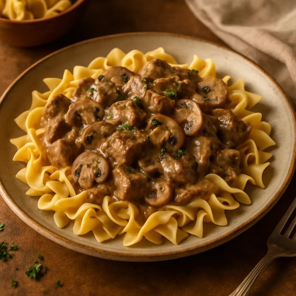 Photo of Beef Stroganoff over Egg Noodles