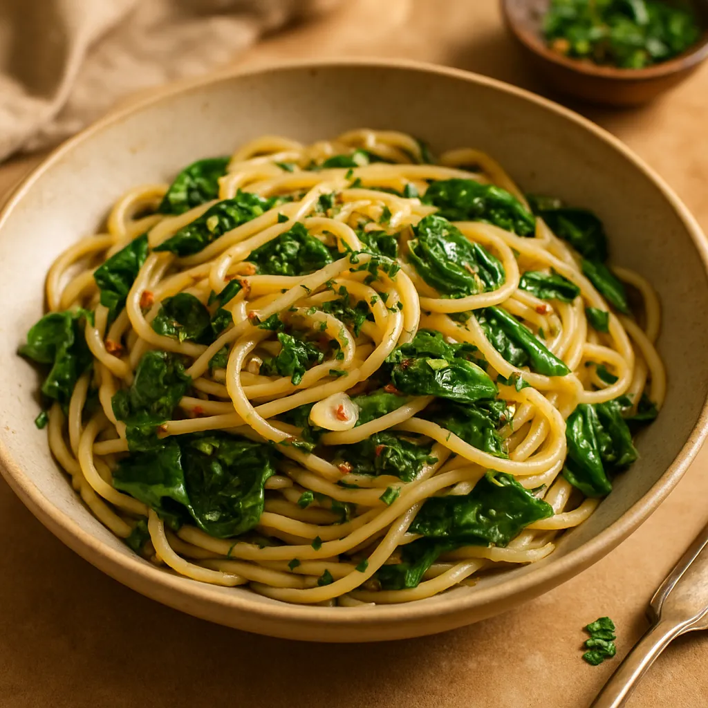 Vegan Spaghetti Aglio e Olio with Spinach