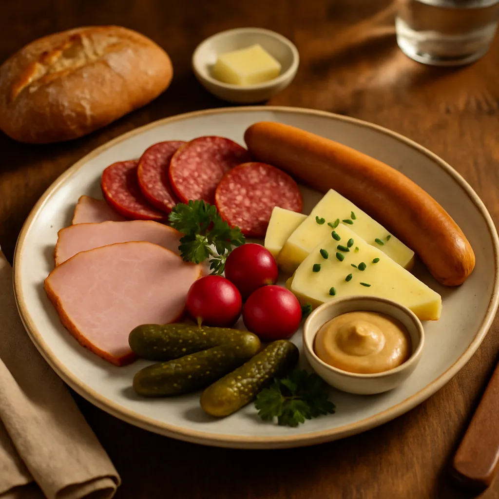Frühstücksbrett mit Wurst und Käse