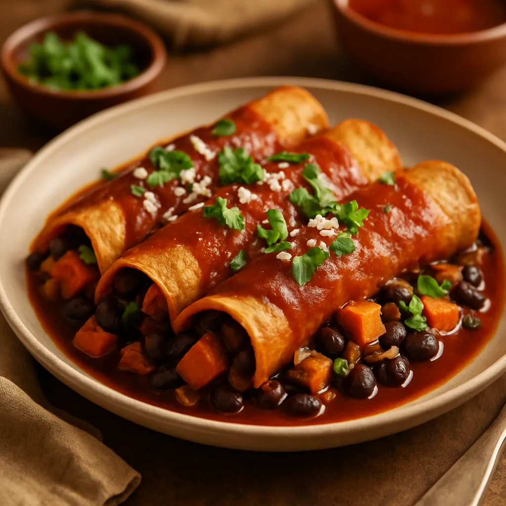 Roasted Sweet Potato and Black Bean Enchiladas