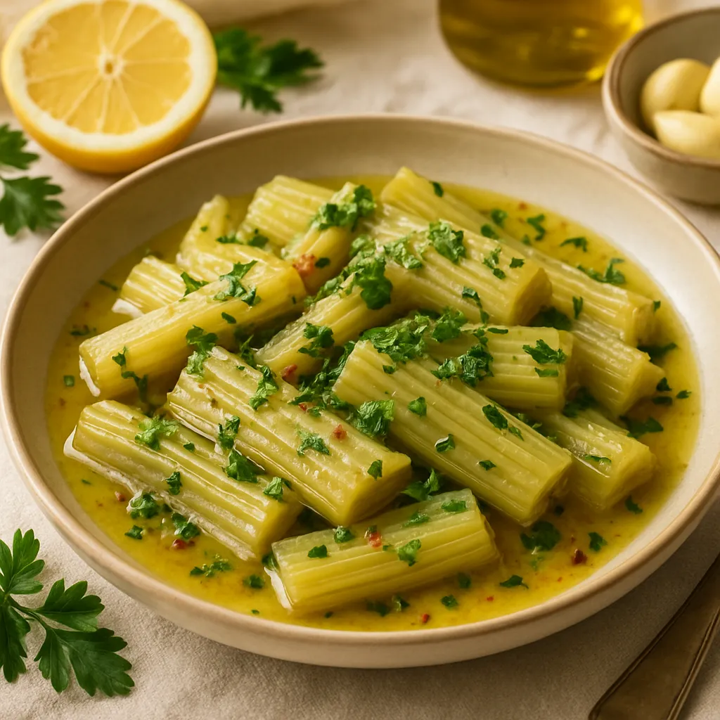 Braised Cardoons in Lemon Garlic Sauce