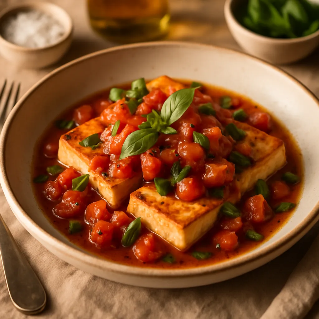 Pan-Seared Tofu with Tomato Basil Sauce
