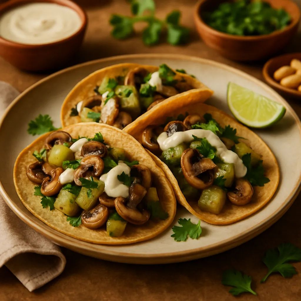 Sautéed Chayote and Mushroom Tacos with Cashew Cream