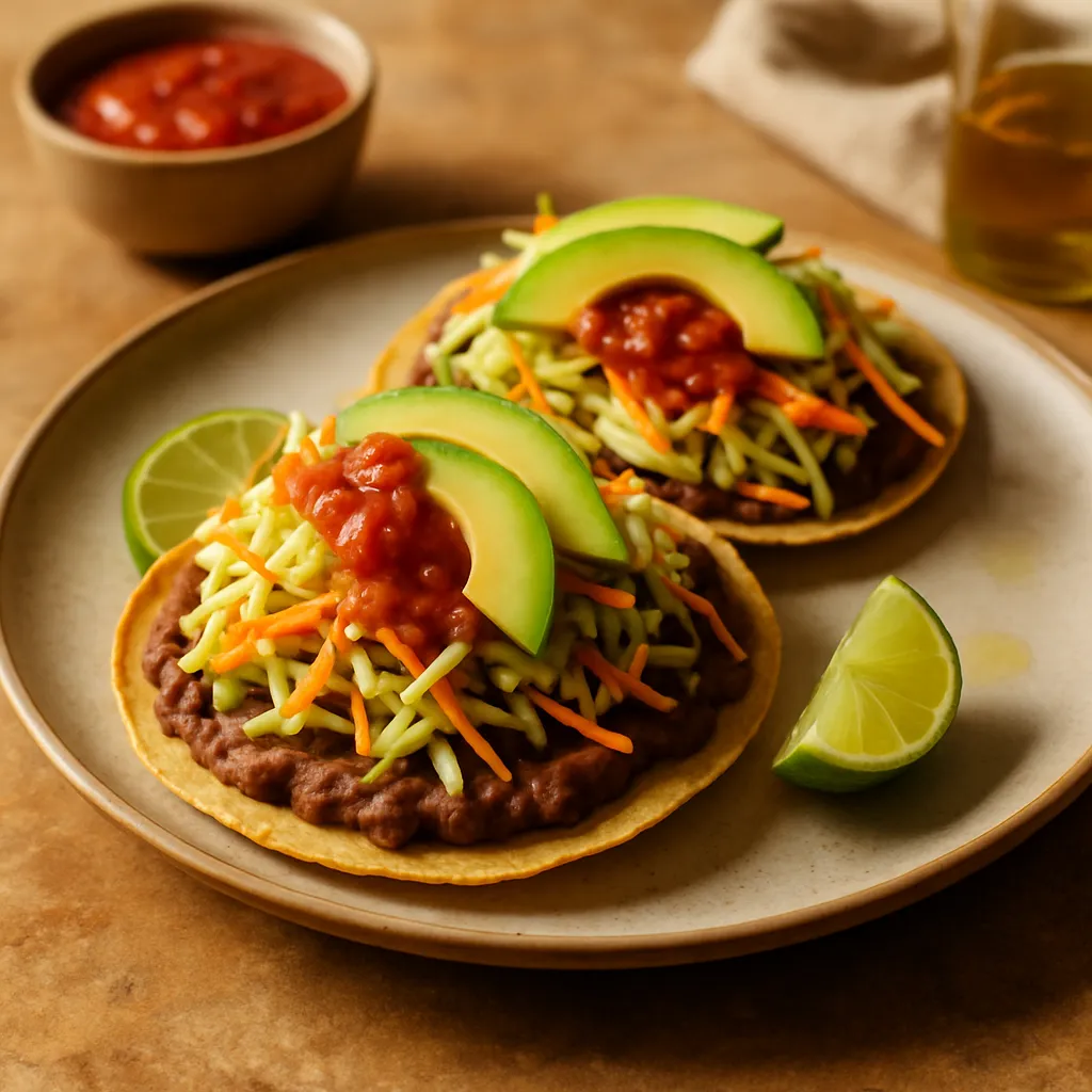 Vegan Tostadas with Refried Beans and Slaw