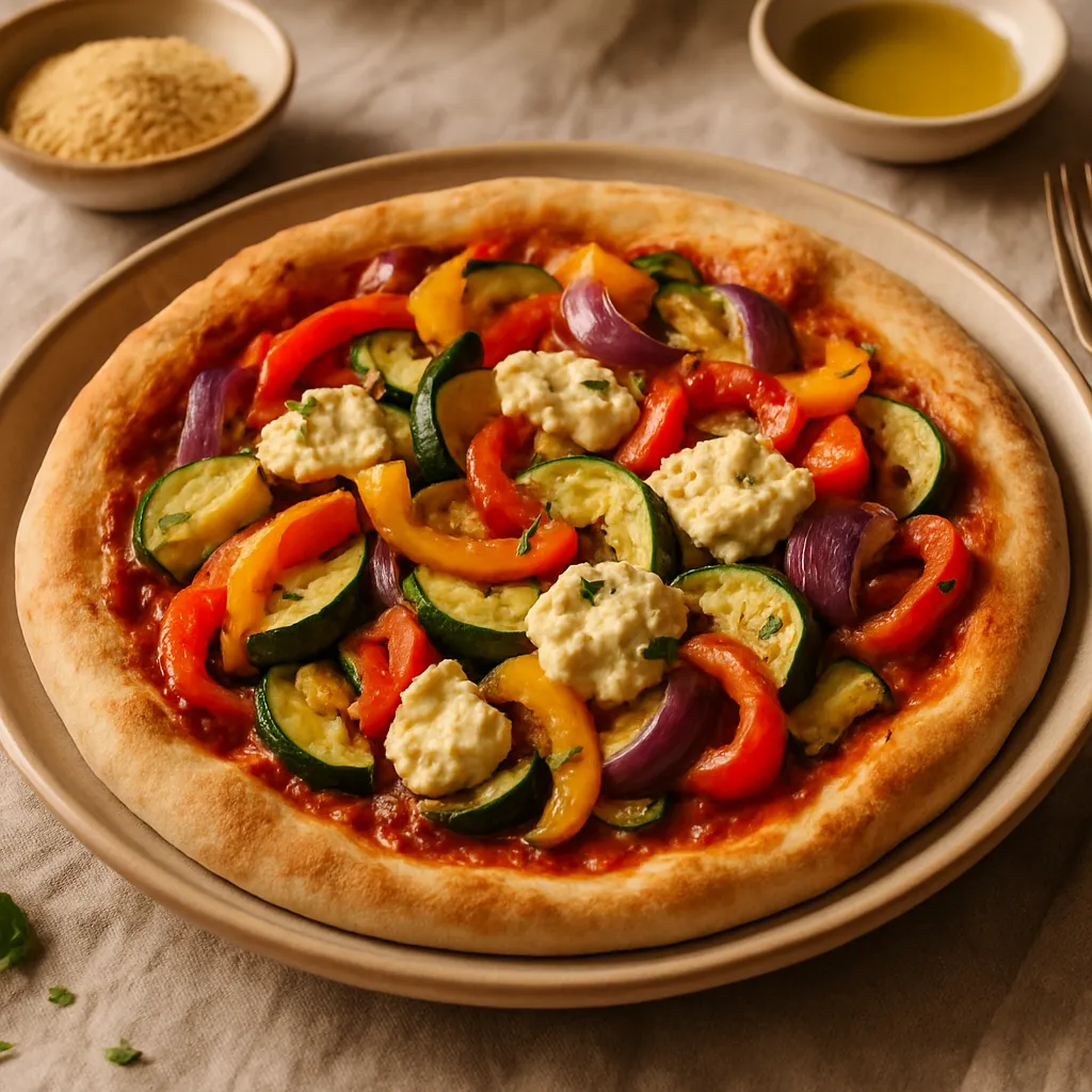 Vegan Pizza with Roasted Vegetables and Cashew Cheese