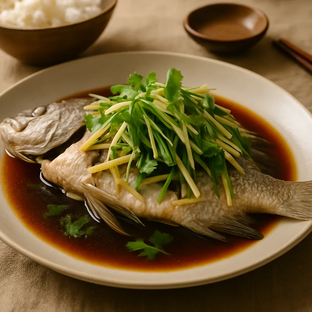 Steamed Fish with Ginger and Scallions (清蒸鱼)