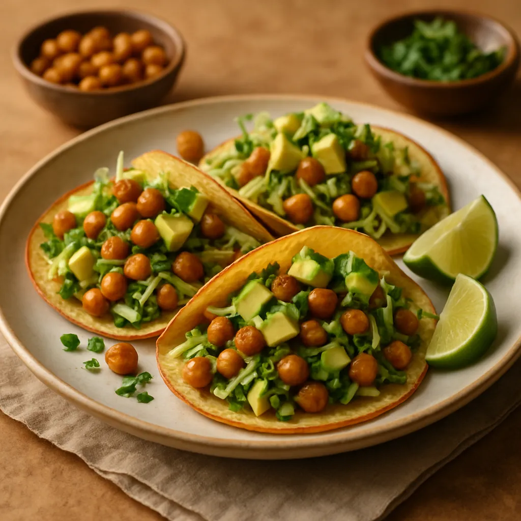 Crispy Chickpea and Avocado Salad Tacos
